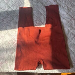 Ribbed High-Waist Leggings - Rust Orange